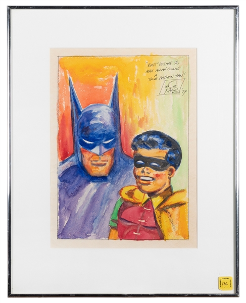  Bob Kane Signed Batman and Robin Illustration. Watercolor i...