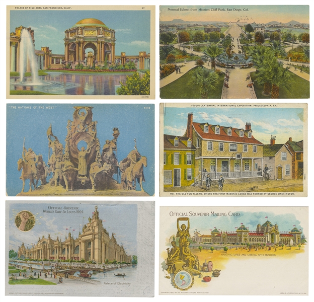 Large Lot of World’s Fair and Exposition Postcards. Single-...