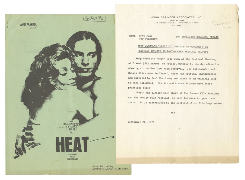  [WARHOL, Andy] Heat Press Kit. 1972. Includes press release...
