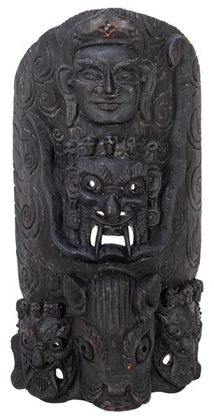  Large Carved and Painted Asian Mask. 20th century. Carved w...