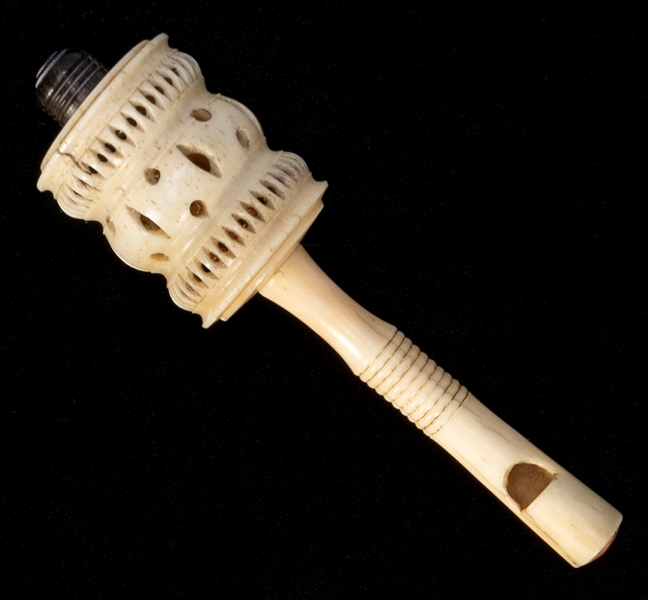  [SCRIMSHAW] Carved Rattle with Whistle Handle. Circa 19th c...
