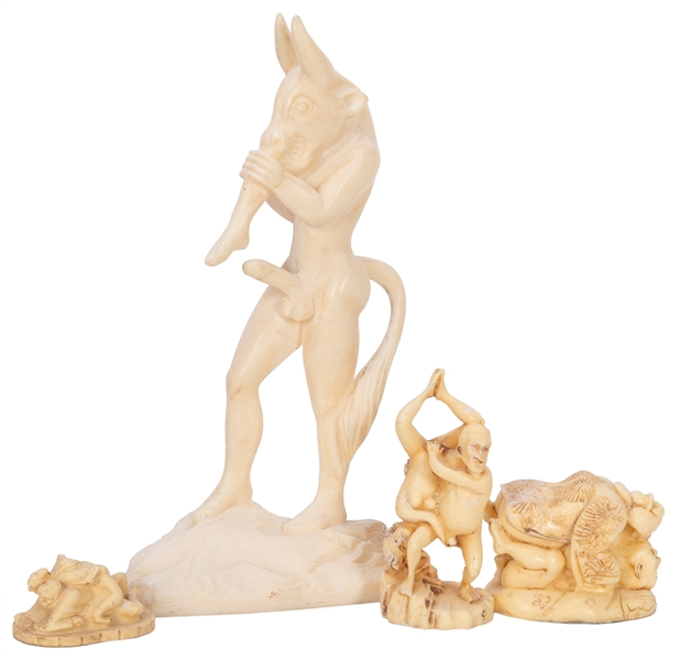  Group of 4 Erotic Figures. Including (3) resin netsuke; and...