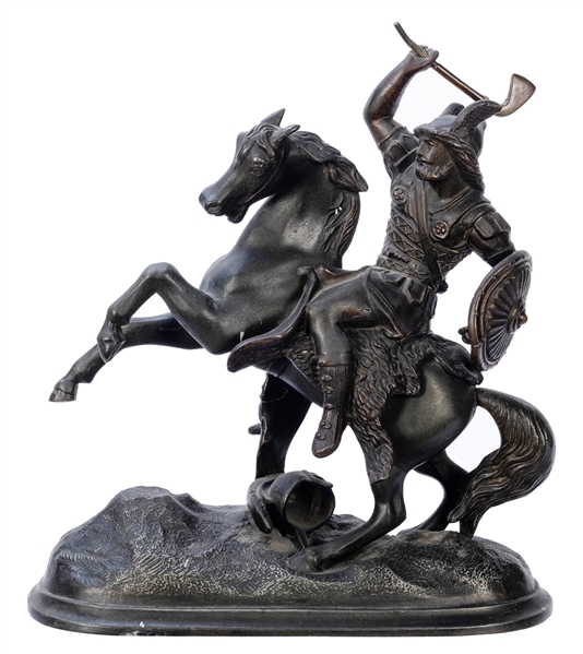  Cast Metal Spelter Figure, Viking Warrior on Horse with Ax....