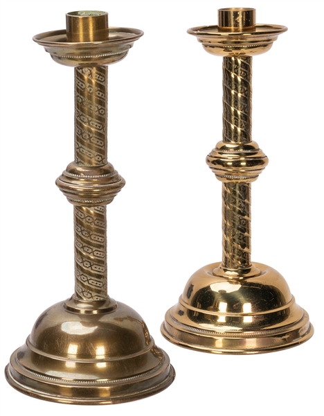  Kellar, Harry (Heinrich Keller). Two Brass Candlesticks from Kellar’s Illusion Show