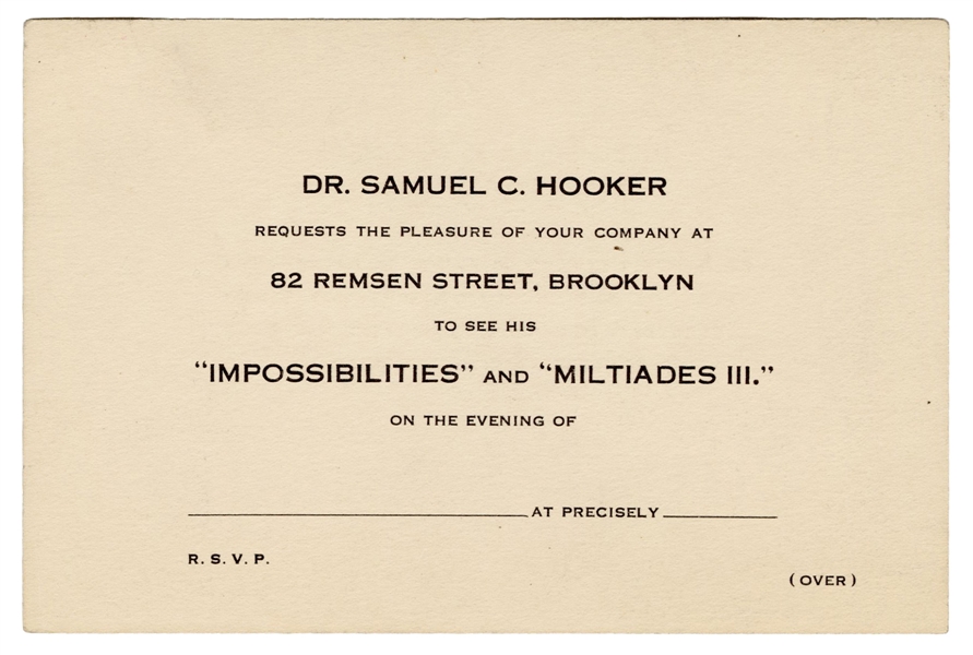  Hooker, Dr. Samuel. Invitation to Dr. Hooker’s “Impossibili...