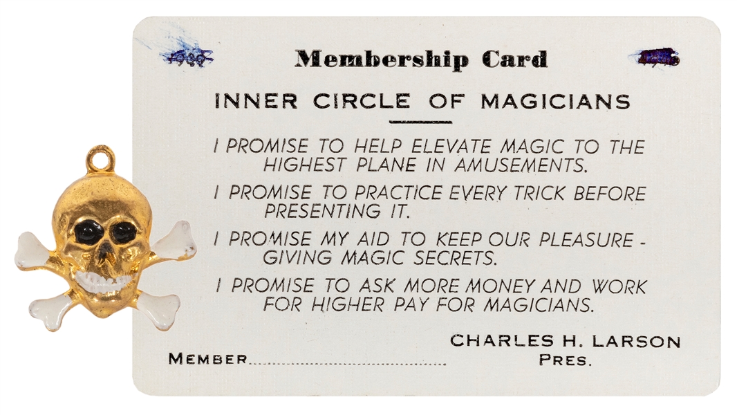  Larson, Charles. Inner Circle of Magicians Membership Card ...