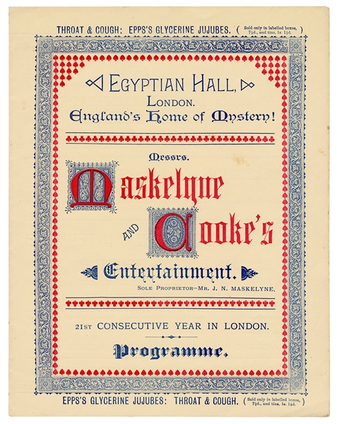  Egyptian Hall Printed Program. London, ca. 1894. Large form...