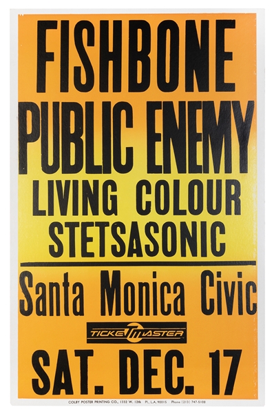 [HIP HOP]. Fishbone & Public Enemy concert poster. Colby Po...