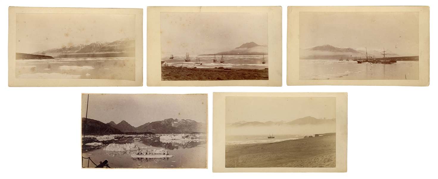  [ALASKA]. Five photographs of ships, ice fields, and landsc...