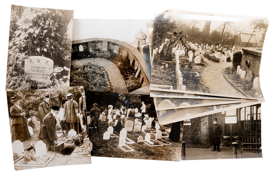  Nine photographs of pet cemeteries in England. Circa 1910s....