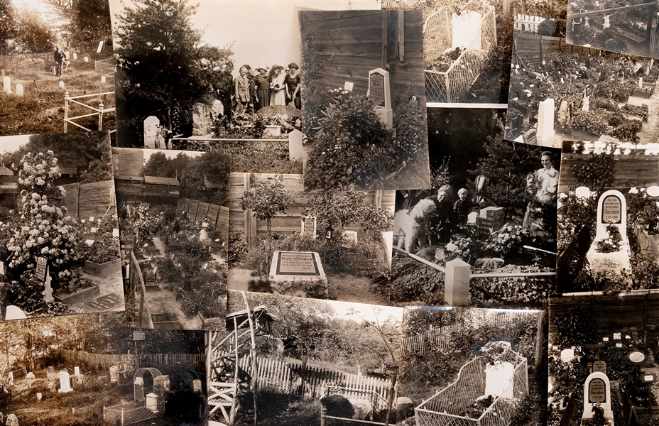  Fifteen photographs of pet cemeteries. V.p., ca. 1910s/20s....