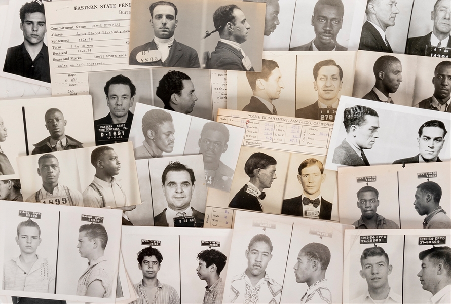  [MUGSHOTS]. A group of 31 mugshot photographs. 1930s–50s. S...