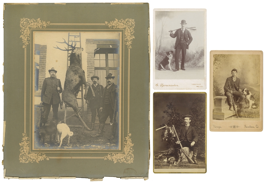  [HUNTING]. A group of 4 early photographs. Includes cabinet...