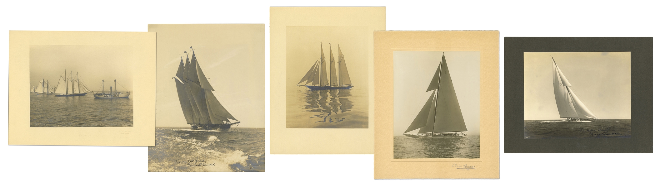  [YACHTING]. A group of 5 large format photographs of sailbo...