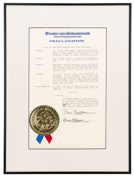  CLINTON, William Jefferson. Proclamation signed (“Bill Clin...