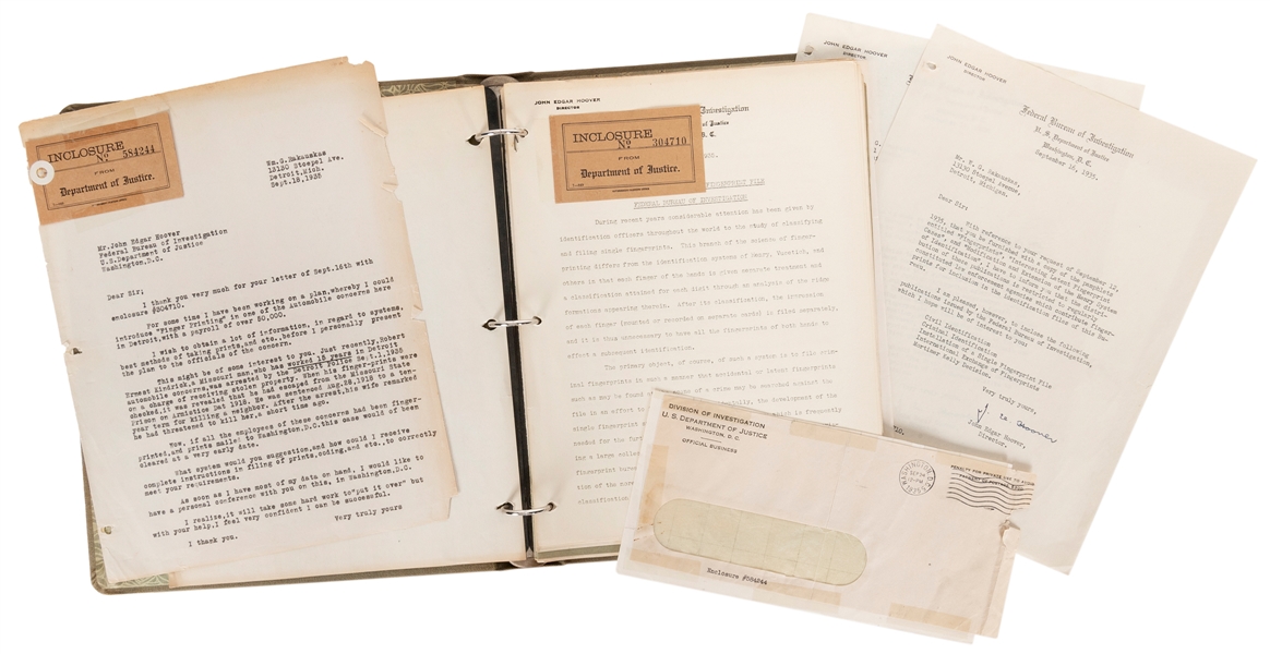  [HOOVER, J. Edgar (1895-1972)]. Letters and documents excha...