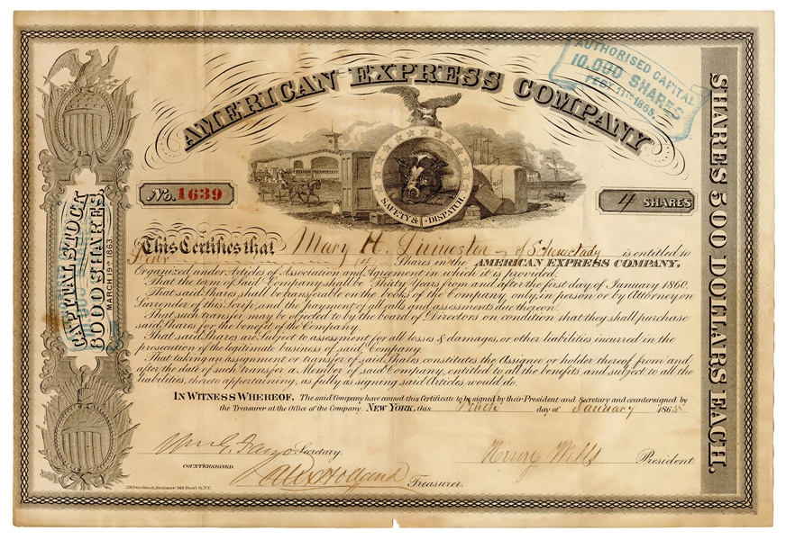  American Express Company No. 1630 capital stock certificate...