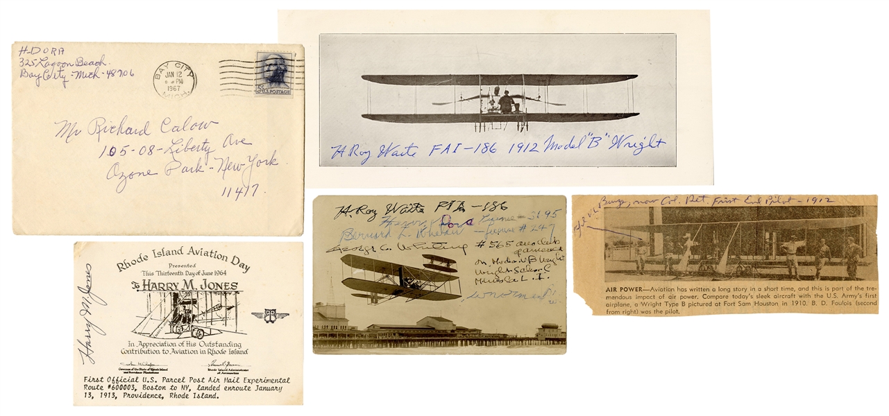  [AVIATION]. A group of 6 signed items from early 20th centu...