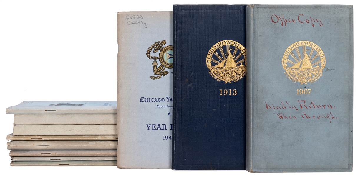  [CHICAGO YACHT CLUB]. Group of 11 club yearbooks, 1907-58. ...