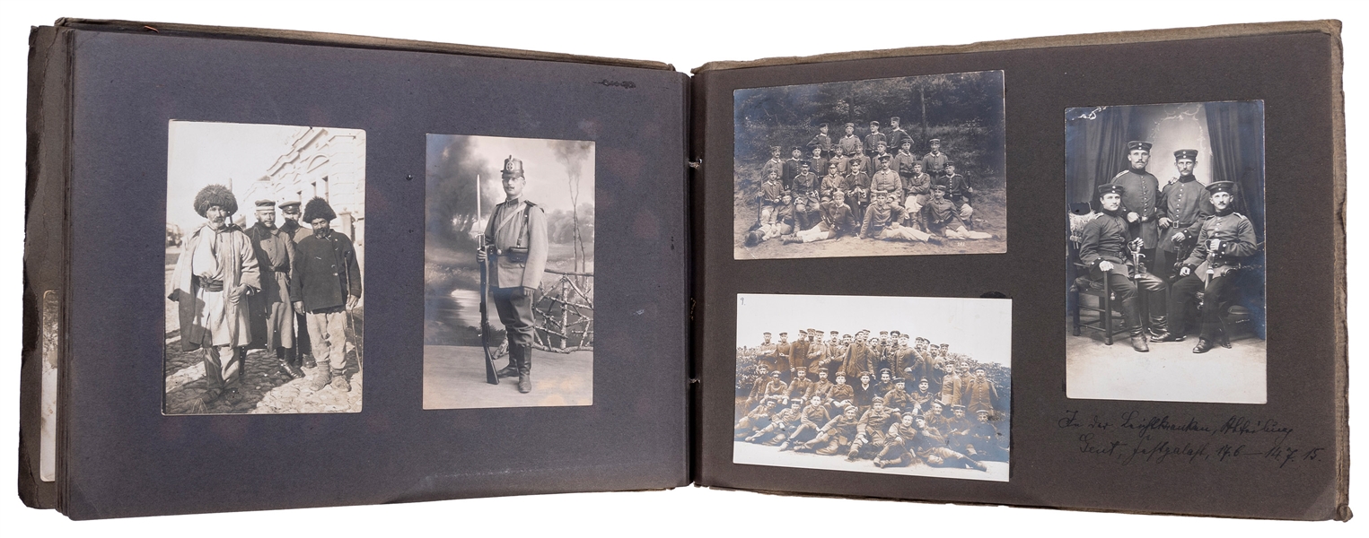  [WWI]. A soldier’s personal photograph album. Circa 1915. A...