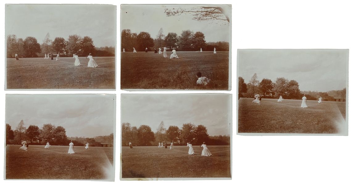  [WOMEN’S BASEBALL--PHILADELPHIA]. Five early photographs of...