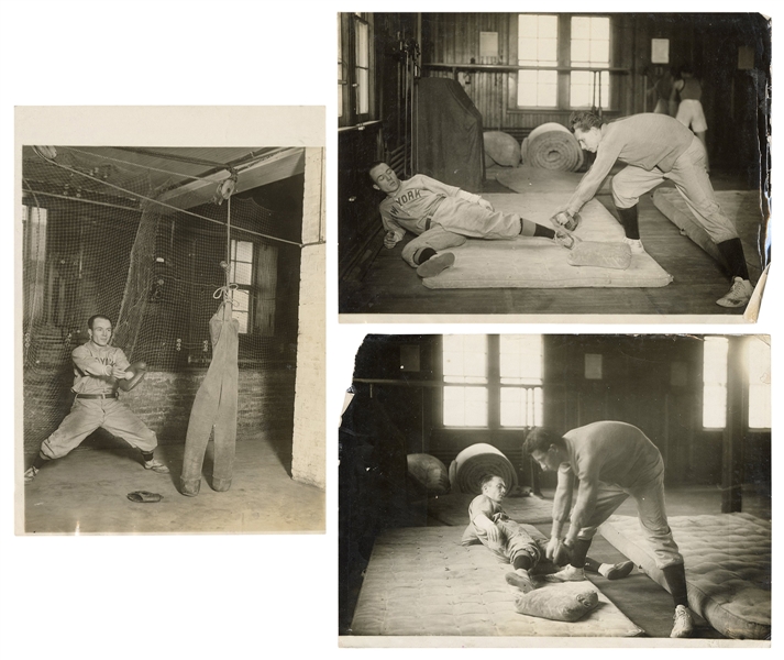  [BASEBALL]. Trio of 1912 press photos of baseball slide and...