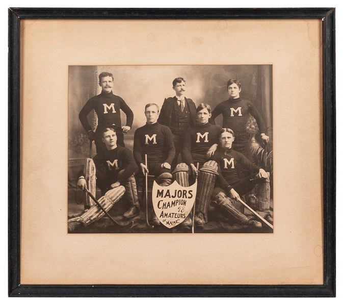  [HOCKEY]. Antique championship team photograph. Maine, ca. ...
