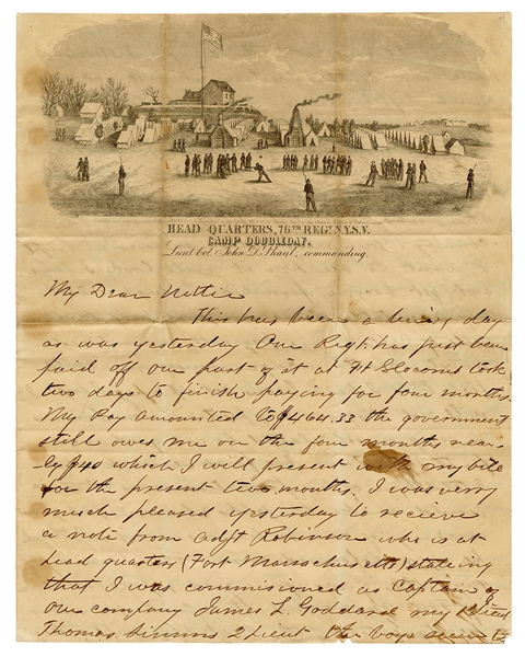  [BASEBALL]. SAGER, Capt. Aaron (1833-1901). Handwritten let...