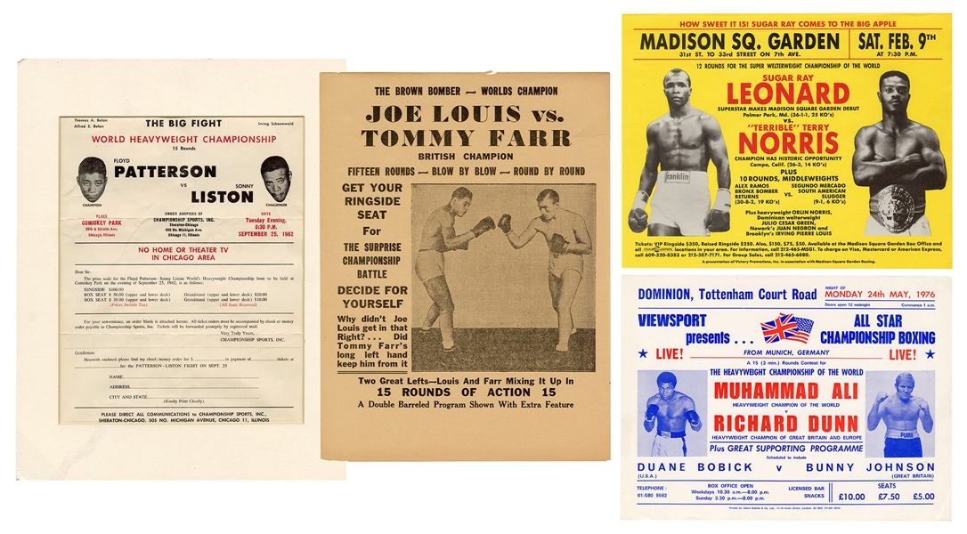  [BOXING]. A group of 4 boxing advertisements. 20th century....