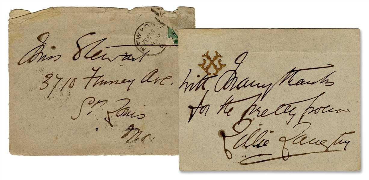 LANGTRY, Lillie (1853-1929). Handwritten and signed card wi...