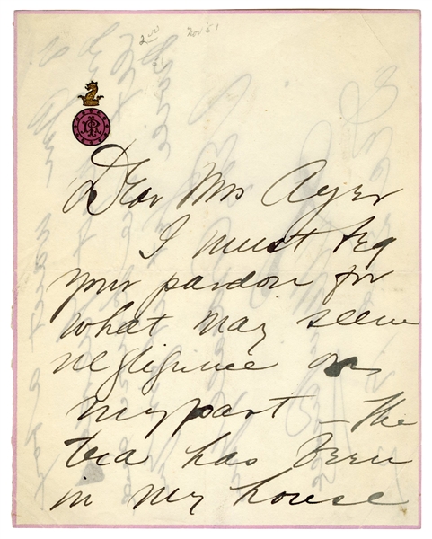  RUSSELL, Lillian (1861-1922). Handwritten and signed note. ...