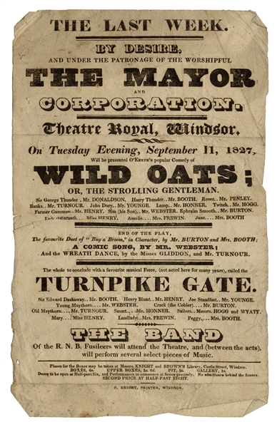  [THEATER]. Group of six 19th century theatrical playbills. ...