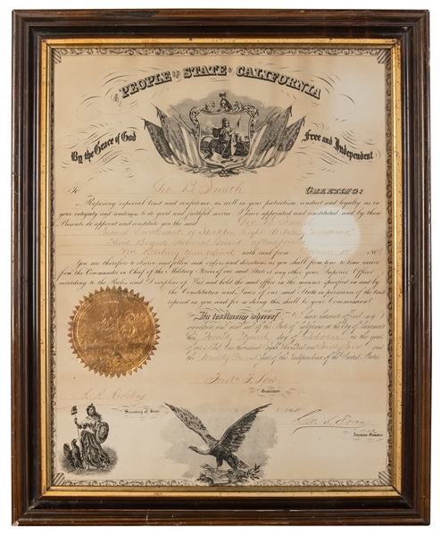  [CALIFORNIA]. Engraved discharge document signed by the Cal...