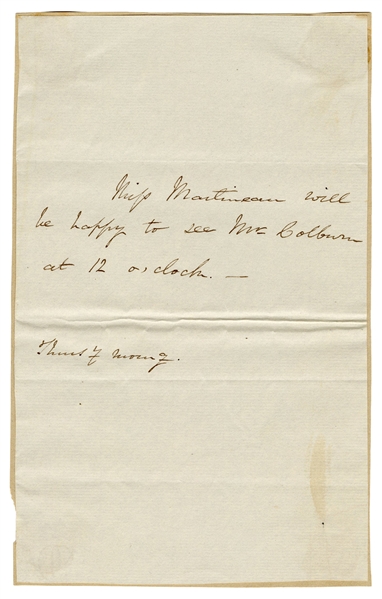  MARTINEAU, Harriet (1802-1876). Unsigned third person handw...