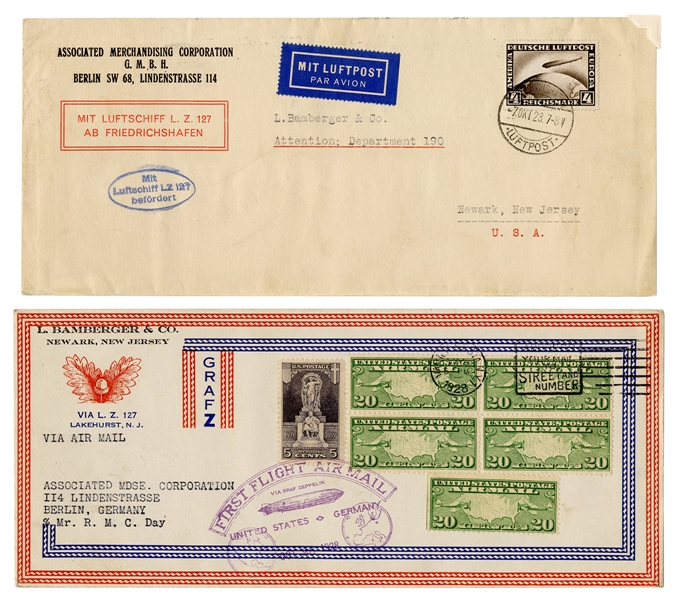  Two 1861 Graf Zeppelin Covers. First Flight cacheted Airmai...