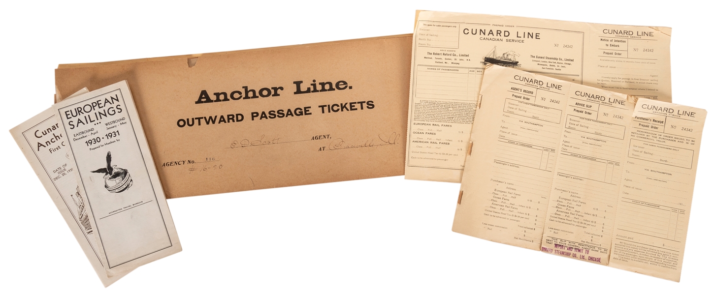  [OCEAN LINERS]. A group of 9 documents relating to the Cuna...