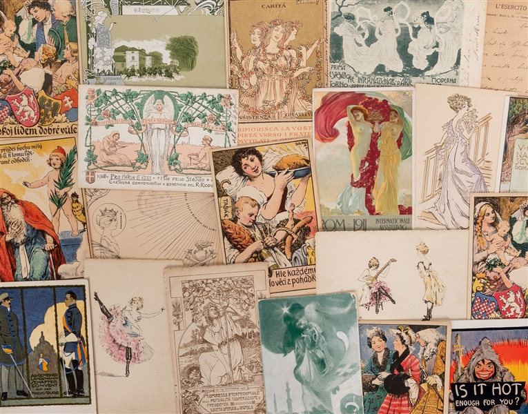  [ARTIST SIGNED]. Collection of Art Nouveau Postcards. 1890s...
