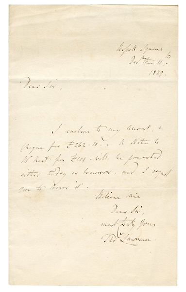  LAWRENCE, Sir Thomas (English, 1769-1830). Autograph letter...