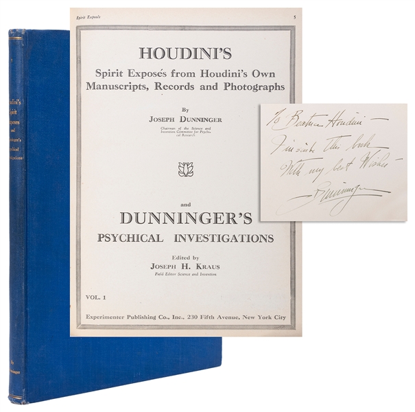  DUNNINGER, Joseph. Houdini’s Spirit Exposés and Dunninger’s...