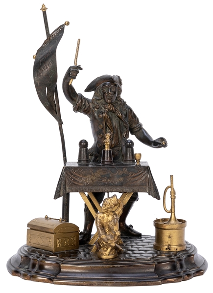  [CUPS & BALLS] Frise-Poulet. Circa 1875. Bronze desk set in...