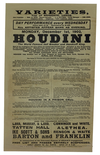  HOUDINI, Harry (Ehrich Weisz). Early Houdini Advertising Br...