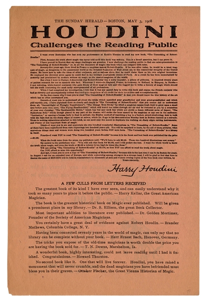  HOUDINI, Harry (Ehrich Weisz). Houdini Challenges the Readi...