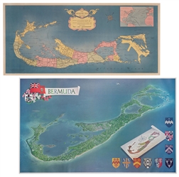  [BERMUDA] Pair of vintage map posters. Including: PETRUCCEL...