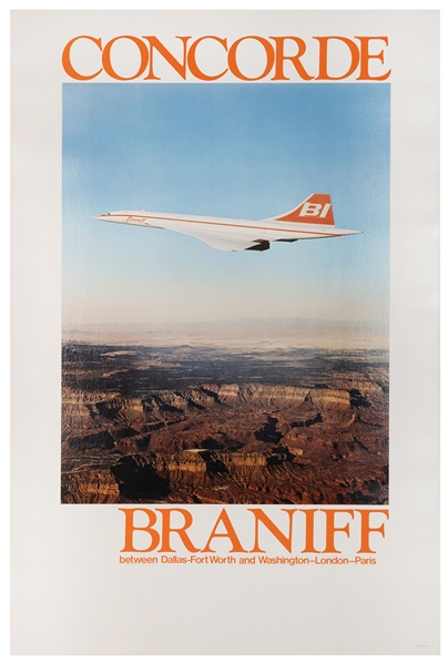  Braniff / Concorde. 1970s. Photographic airline poster adve...