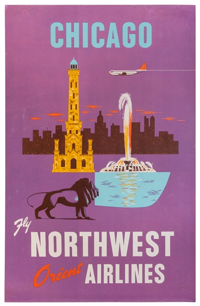  Chicago / Fly Northwest Orient Airlines. Circa 1950s. Moder...