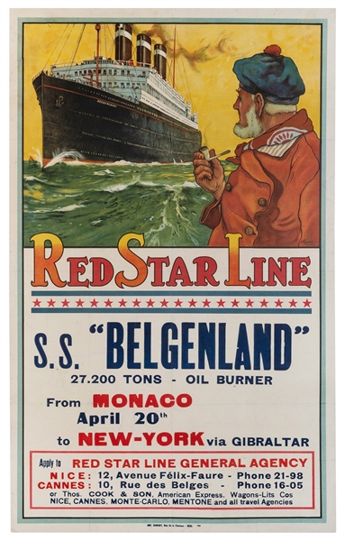 CASSIERS, Henri (1858-1944). Red Star Line / S.S. “Belgenla...