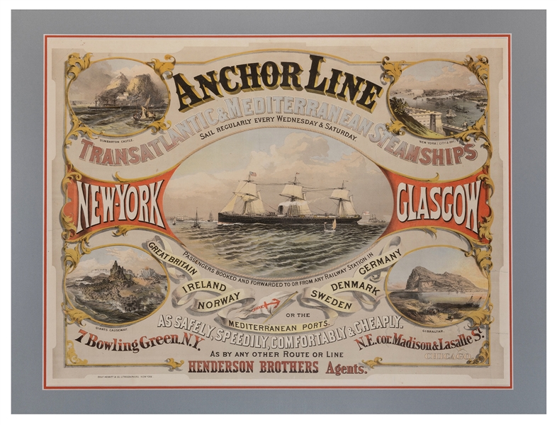  Anchor Line. New York: Nesbitt & Company, ca. 1860s. Color ...