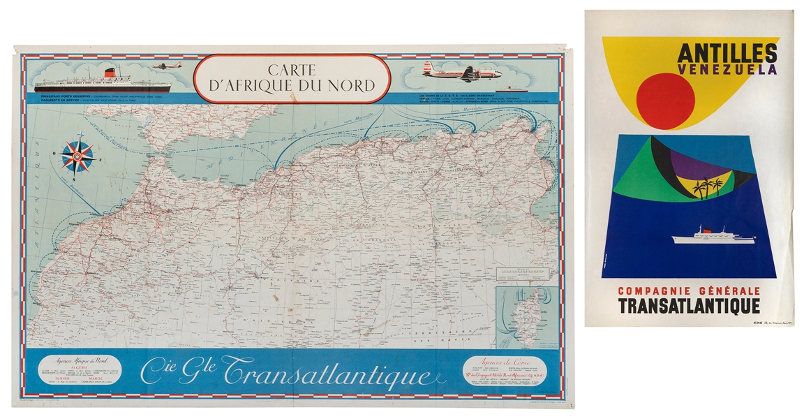  Compagnie Generale Transatlantique. A pair of posters. Circ...