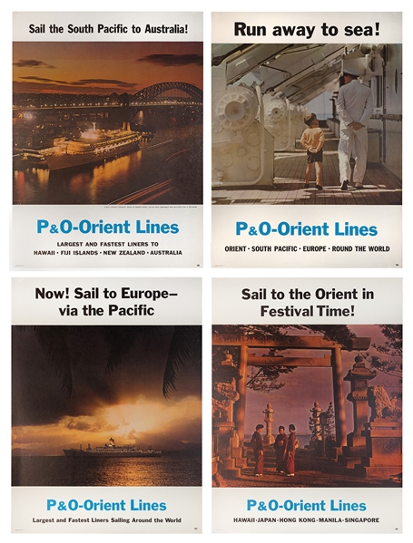  P&O-Orient Lines. Series of 4 posters. USA, 1960s. Photogra...