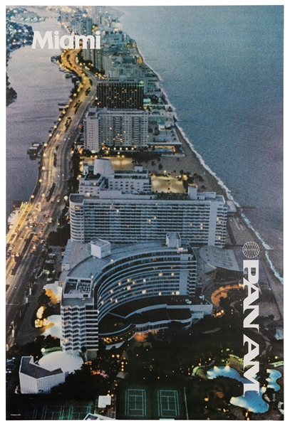  Miami / Pan Am. USA, ca. 1970s. 42 x 28”. Linen backed. Tin...